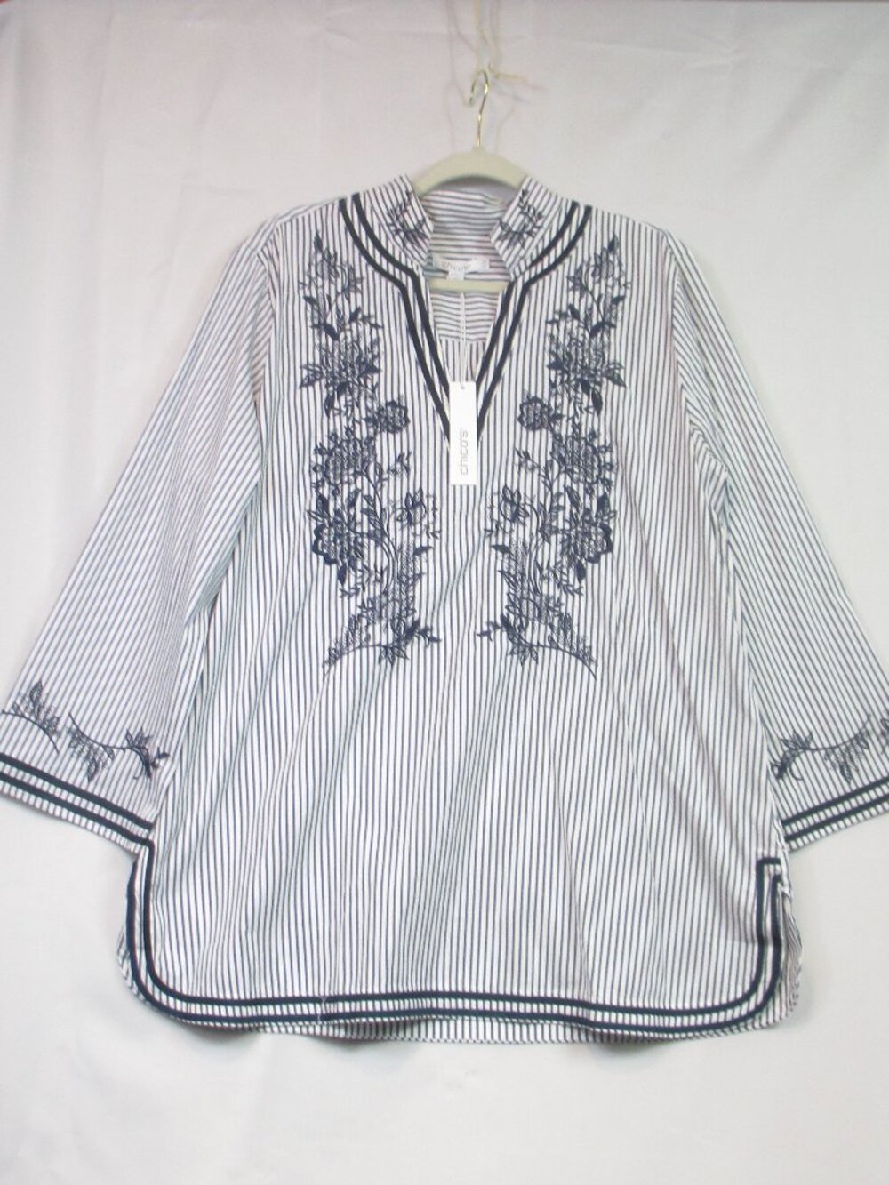 NWT Chicos Embroidered Poplin Tunic Top Sz 14 Cottagecore Casual Loganlook - Picture 3 of 12
